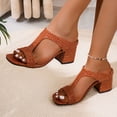thumbnail image 4 of Dakaela Heeled Sandals for Women Square Open Toe Slip on Heeled Mules Comfortable Chunky Heel Casual Dress Pumps Slides Shoes Size 6-9 Brown, 4 of 8
