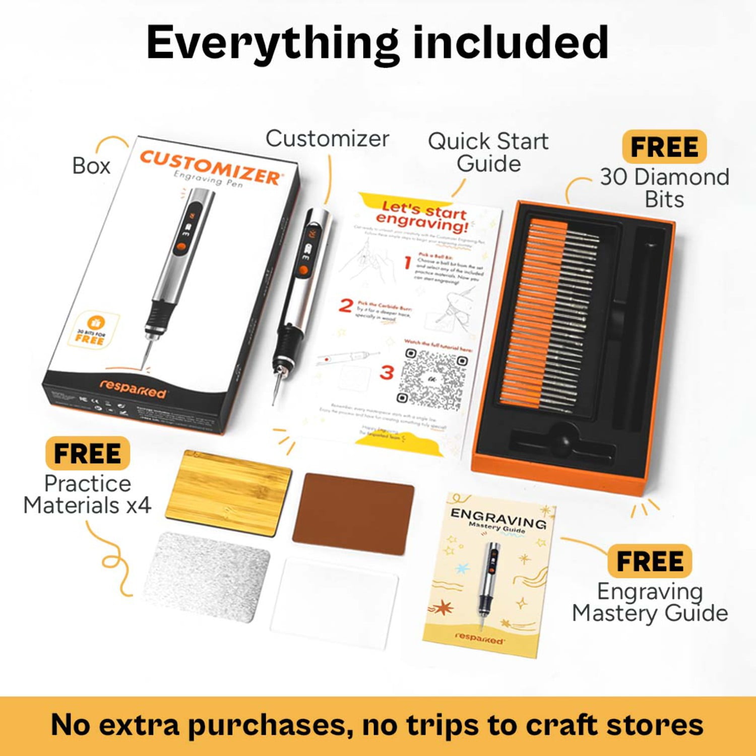 Resparked Customizer Engraving Pen (Formerly Culiau): Ultimate Cordless Portable Tool for Artists & DIYers - Engrave 50+ Surfaces - Beginner Friendly - Rechargeable - Free 30 Bits & Mastery Guide