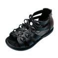 thumbnail image 3 of Povozer Girls Sandals Open Toe Cute Flats Dress Sandals Cross Strappy Summer Shoes Toddler/Little Kid/Big Kid(Black,11), 3 of 6