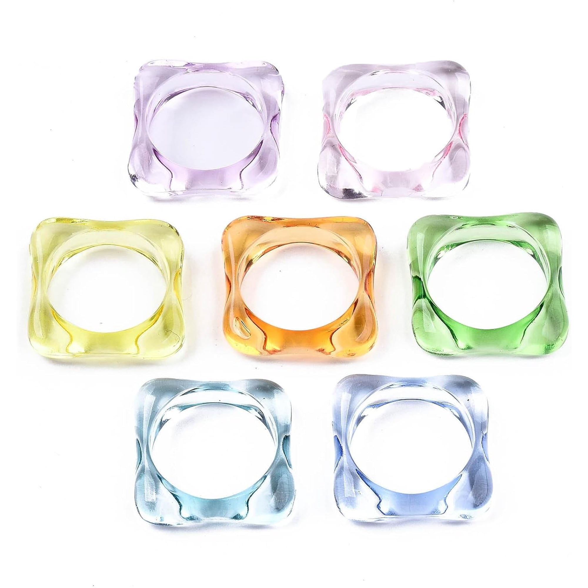 5 Pcs Transparent Acrylic Finger Rings Square Rings Mixed Color Rings Ornament for Women Birthday Festival Elegant Gifts DIY Personalized Jewelry US Size 7 1/2(17.7mm) 5pcs