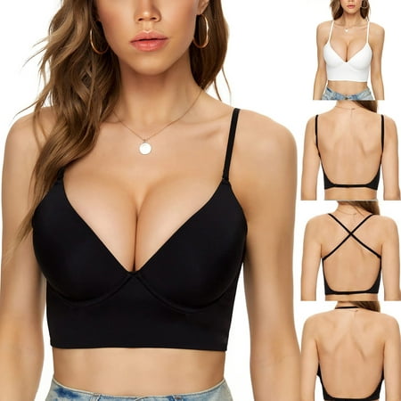 

Low Back Bras For Women Sexy Push Up Comfort Deep V Neck Backless Bra Low Cut Multiway Convertible Bra Wire Lifting Bralette Black