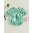 thumbnail image 3 of Baby Toddler Girl Summer Romper 0 3 6 12 18 24 Months 2T 3T Classic Short Sleeve Plaid Print Smocked Bodysuit Newborn Playsuit, 3 of 9
