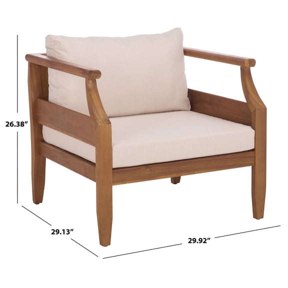Safavieh Alta Modern Wood Outdoor Armchair - Set of 2, Teak Brown/Cream