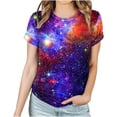 thumbnail image 3 of Penkiiy Galaxy Printed Shirt , Womens Vintage Casual Loose Short Sleeve Tee Tops M Purple, 3 of 6