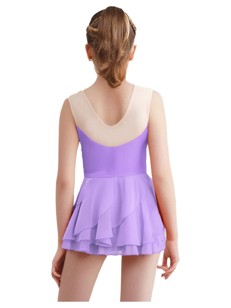 light purple figure skating dress Doomiva Kids Girls Sparkly Figure Skating Dress Sleeveless Modern Ice Skating Dress for Dance Practice Training Light Purple 4, Girl's