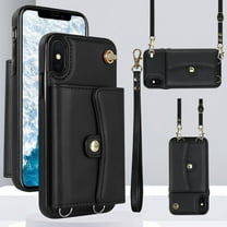 ELEHOLD for iPhone XR Multi-Functional Wallet Case Organ Card Slots RFID Blocking Stand Function Wrist Strap Crossbody Shoulder Strap Shockproof Purse Case,black