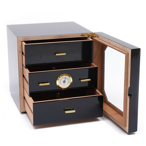 OUKANING 3 Layer Cigar Humidor Drawer Cedar Wood Cigar Box with