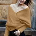 thumbnail image 2 of SUXIAN Women's Knitted Sweater with Scarf Design V Neck Off Shoulder Khaki One Size, 2 of 4