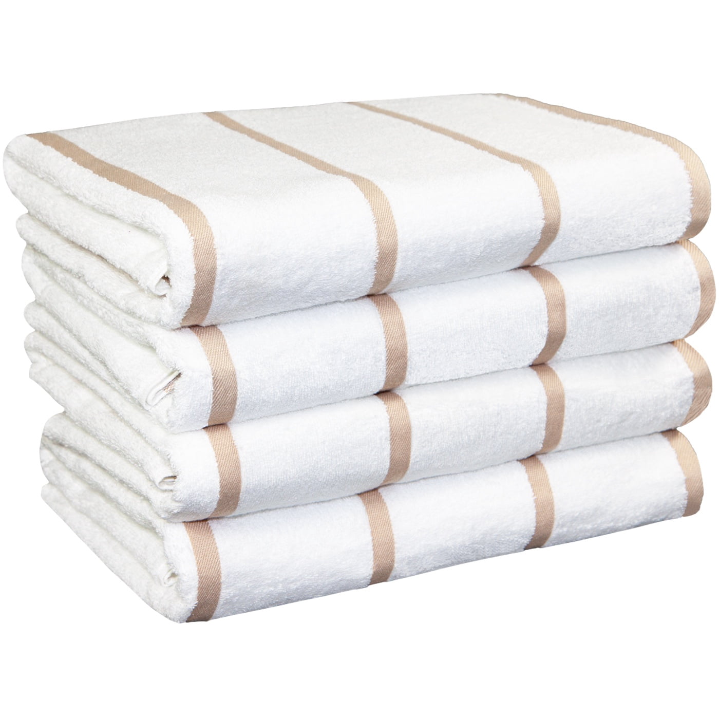 Arkwright Las Rayas Beach Towel (4 Pack), Ring Spun Cotton Pool Towel - 30x60 in., Beige Stripes