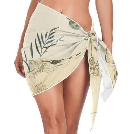 Vintage Print Women Coverups Beach Cover Up Chiffon Swimsuit Bikini Wrap Short Skirt Beach Slit Tie Waist
