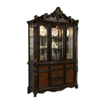 Zenie Buffet Cabinet and Hutch, Classic Carved, Cherry Brown Solid Wood