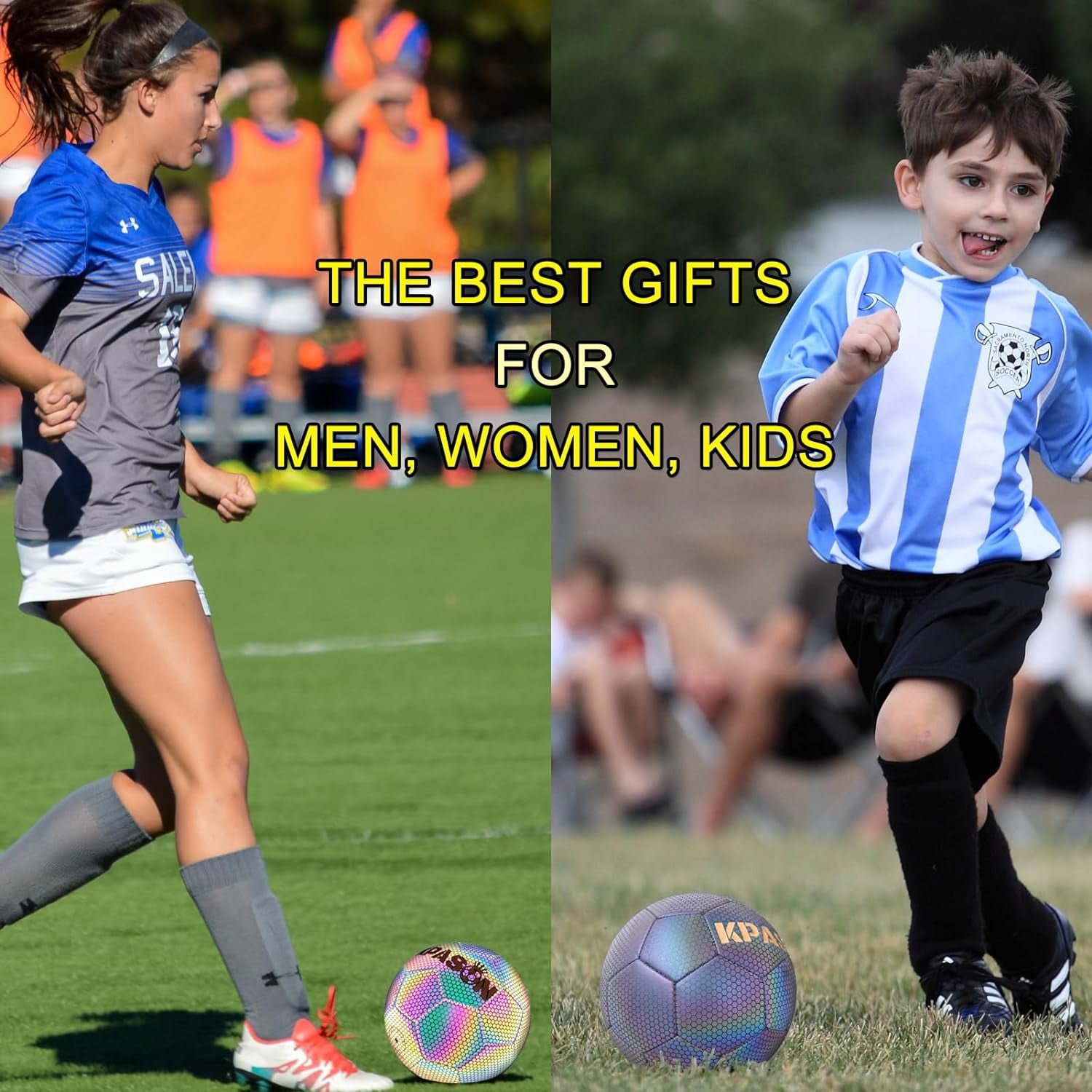 Soccer Ball, Holographic Soccer Ball Reflective Glowing Soccer Ball Gift for Boys, Girls, Youth, Men Indoor-Outdoor Soccer Training & Night Games