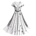 thumbnail image 4 of Women Halloween Maxi Dresses Gothic V‑Neck Short Sleeve Print Long Flowy Dress Funny Party Costume Gown, 4 of 5
