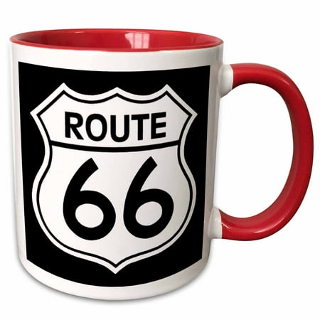 3dRose Route 66, Black and White - Two Tone Red Mug,