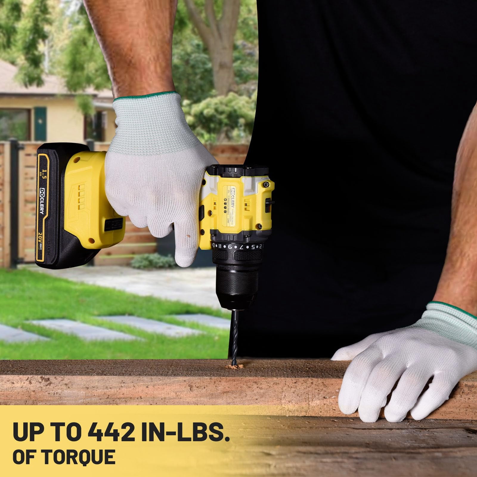 DOCLERY 20V Brushless Cordless Drill, Electric Power Drill Set with 1 Battery & Charger, 2 Variable Speed, 442.48 In-lb Torque, 21+1 Position and 34pcs Drill/Driver Bits
