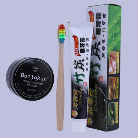 SNHENODA Teeth Whitening Set Bamboo Charcoal 100g Toothpaste + Toothbrush Strong Whitening Tooth Powder Toothbrush Oral Hygiene