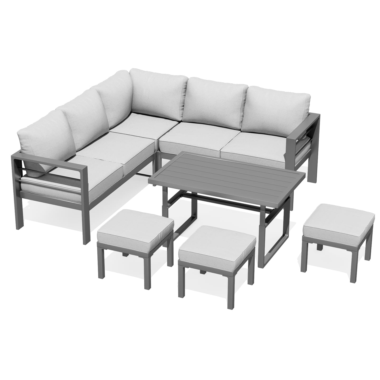 YODOLLA 7 Pieces Aluminum Patio Furniture Sets on sale with Adjustable Coffee Table with Light Grey Cushions