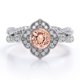 thumbnail image 1 of JeenMata Anillo Nupcial con Pavé Cruzado de Morganita y Moissanita en Forma Redonda de Color Rosa Melocotón con Diseño de Milgrain Floral Engastado en Oro Blanco de 18 K sobre Plata, 1 of 6