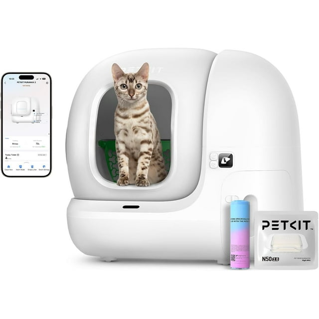 PETKIT PuraMax 2 Automatic Self-Cleaning Cat Litter Box, App Control Automatic Litter Box with Safety Sensors, Odor Free & Anti-Leakage Basic Bundle Includes Trash Bags,2.4G WiFi & Low Entrance