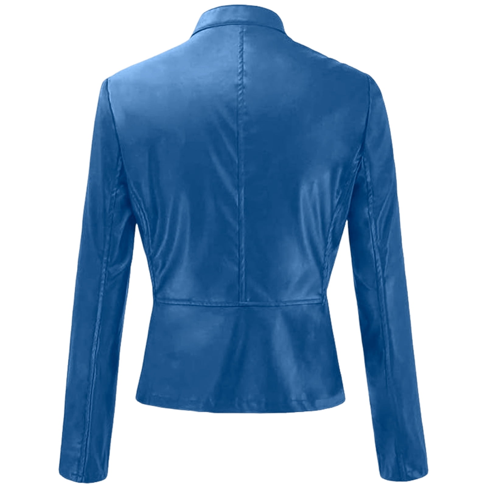 GEWSEY Womens Faux Leather Long Sleeve Jackets Quilted Moto Outwear Slim Lapel Coats (Blue, S)