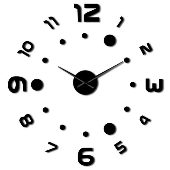 Simple Circle Arabic Numerals 3D DIY Wall Clock Exclusive Cool Wall Art Kit Decoration Number Acrylic Clock Watch Quiet Sweep(Black,27inch)