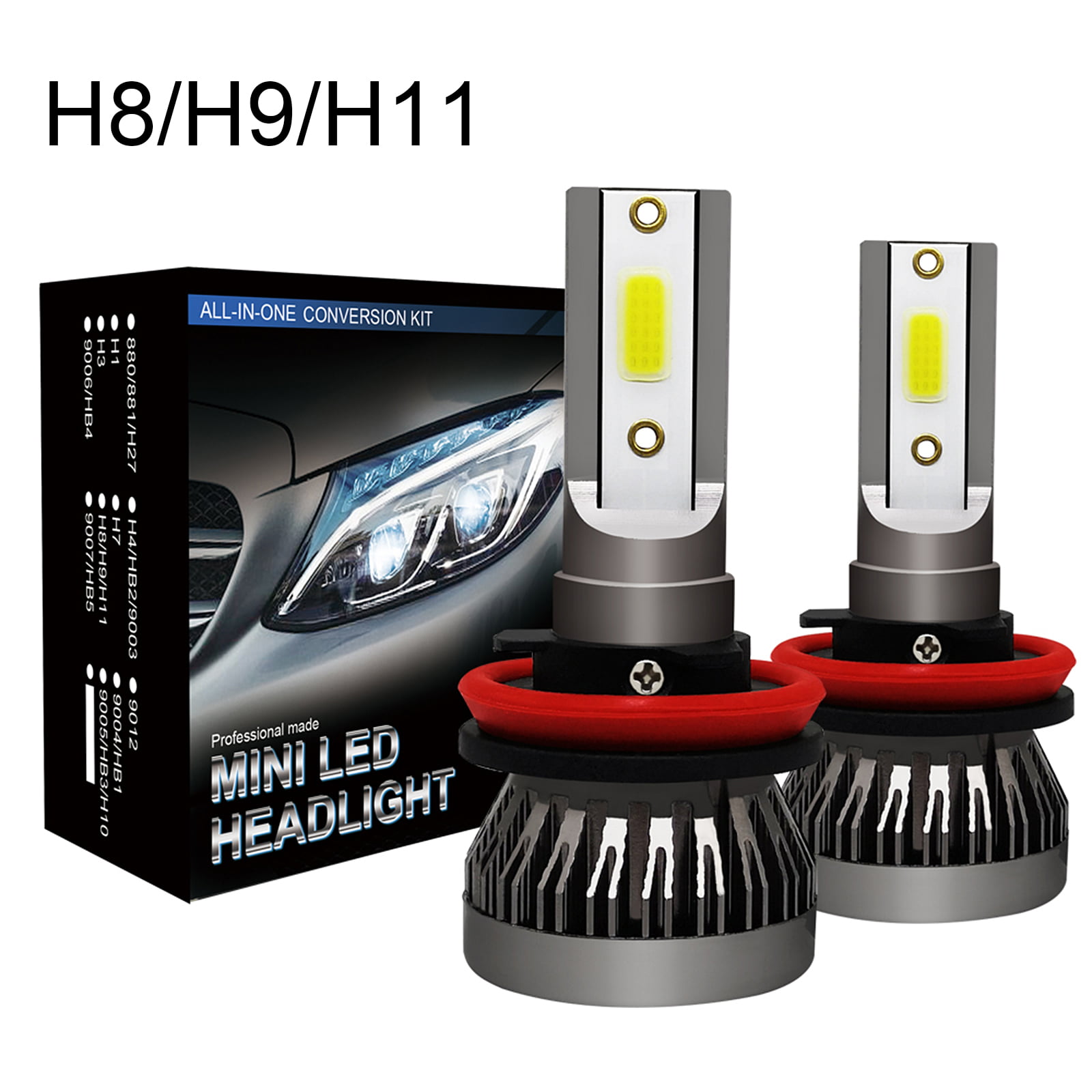 Pack of 2 Canitu LED Headlight Bulbs Lamp 60W 6000LM 6500K Cool White COB Chip High or Low Beam S2 Series H7 All-in-one Light Conversion Kit Set 