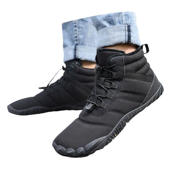 Gyexs Mens Snow Boots Size 13, Winter Shoes Women Wide Width, Breathable, Bungee, Riding, Almond Toe, Winter Clothes, Black, Size 7