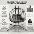 thumbnail image 3 of Double Hanging Egg Chair with Stand Patio Hammock Swing Loveseat with Cushion Indoor Outdoor Brown, 3 of 13