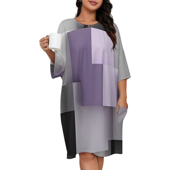Modern Art Purple Grey Geometric Sleepshirts For Sleeping Travels Loose Sleepdress Pajama Dress Soft Nightdress Sleepwear