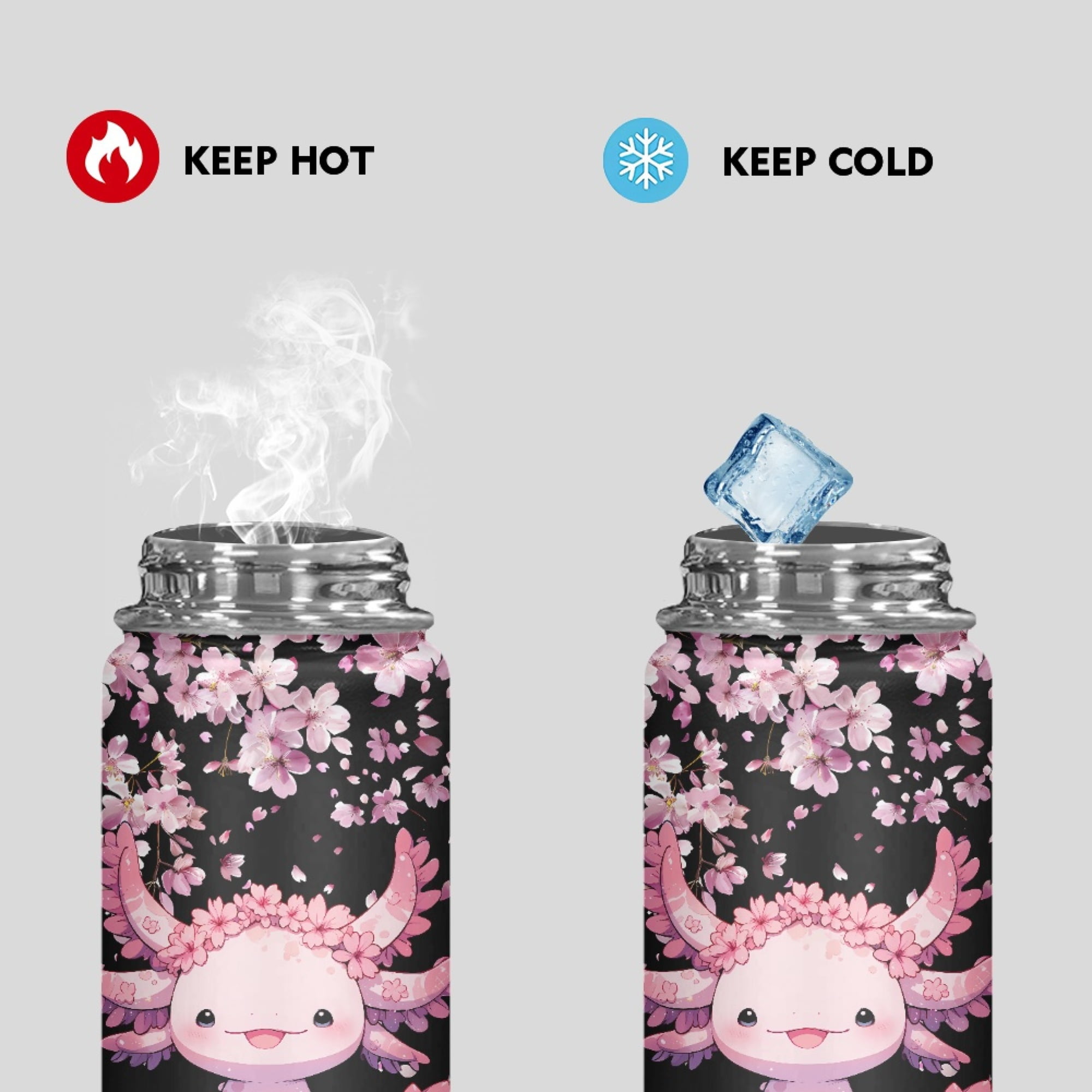 SEANATIVE Cherry Blossom Water Bottle Cute Water Bottle with Lid and Carry Loop Pink Axolotl Drinking Bottle 18oz Leakproof Canteen Boys School Sport Water Bottles
