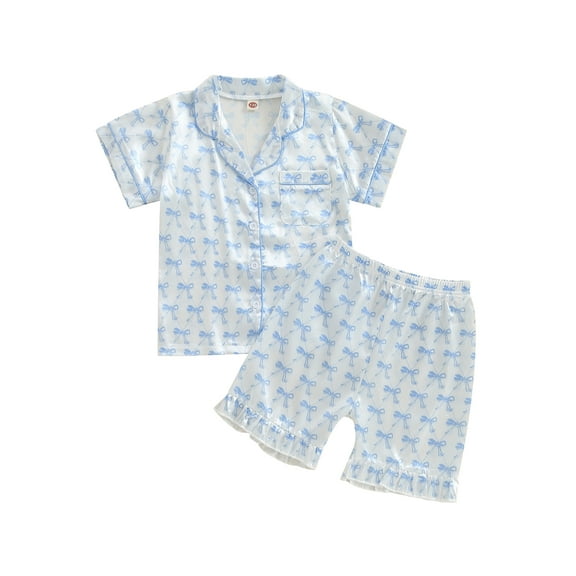 CocMouse Kids Girls Pajamas Set, Bow Print Short Sleeve shirt with Shorts