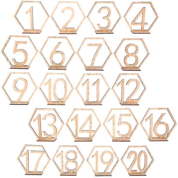 1 20 Números de mesa para bodas Números de mesa de madera Centros de mesa rústicos Letrero de mesa Base de soporte para números de mesa Hexágono Números de mesa de madera