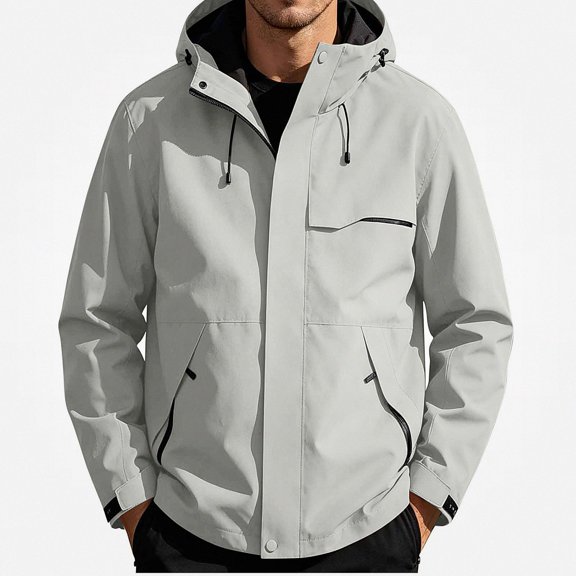 Zefriona Men's Water-Resistant Hooded Softshell Jacket with Zip Pockets for Hiking Khaki M