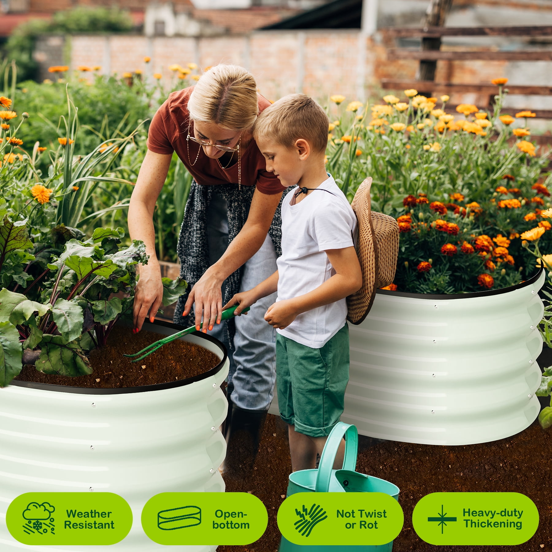 Kicctian 2 Pack 4.5x2x1ft Galvanized Raised Garden Beds Outdoor, Oval Metal Planter Boxes, Ideal for Vegetables, Flowers - White