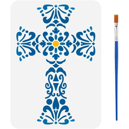 Pattern Painting Stencil with Brush 8.3x11.7inch Flower Drawing Template Floral Crossing DIY Art Home Decoration Stencil for Painting on Wood Wall Fabric Furniture