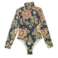 thumbnail image 2 of Flowers and Leaves Women's Mock Turtle Neck Long Sleeve Tops Bodysuit Jumpsuit One Piece Leotards Shirt, 2 of 8