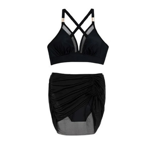 Zuesphe High Waisted Bikini with Skirt - Two Piece Tummy Control Swimsuit for Women Mesh Halter Bathing Suit 2026 Sarong Swimwear