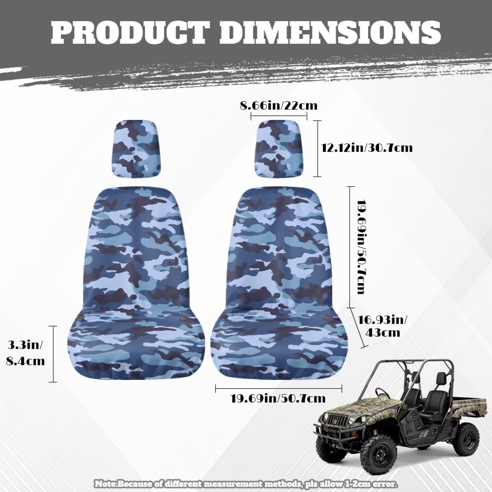 KUIFORTI Blue Camouflage UTV Seat Covers Full Protection Seats Cover with Headrest Covers Rhino UTV Accessories Compatible with Yamaha Rhino 700 660 450 2004-2021