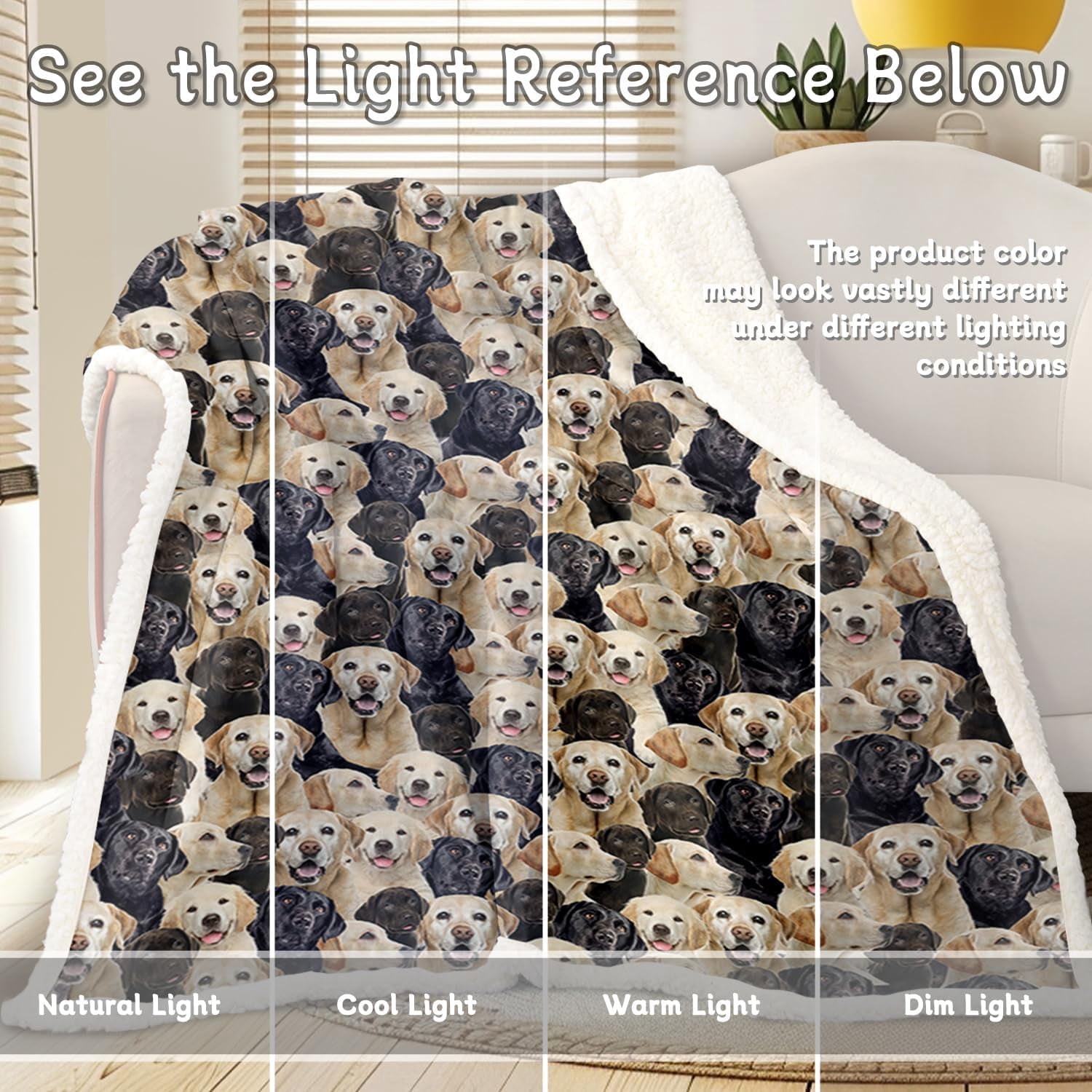 Labrador Throw Blanket Golden Retriever Fleece Blanket for Kids Adults Cute Puppy Sherpa Blanket Black Yellow Animal Print Lightweight Thick Plush Blankets Women (50"x60")