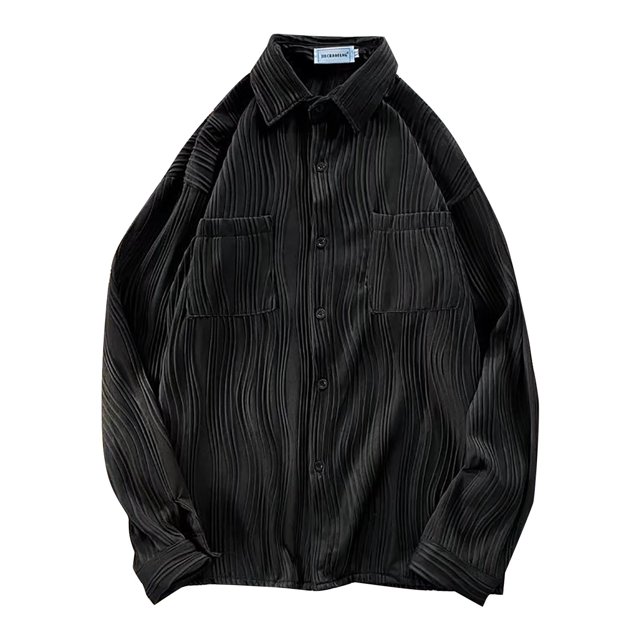 Camisas De Mezclilla Para Hombre Blusa superior de camisa de manga larga arrugada informal de moda de primavera y otoño para hombre (Black, 3XL)