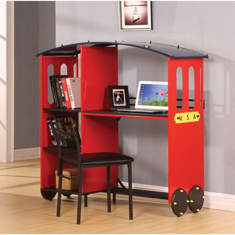 ACME Furniture Tobi Desk and Bookcase in Red and Black