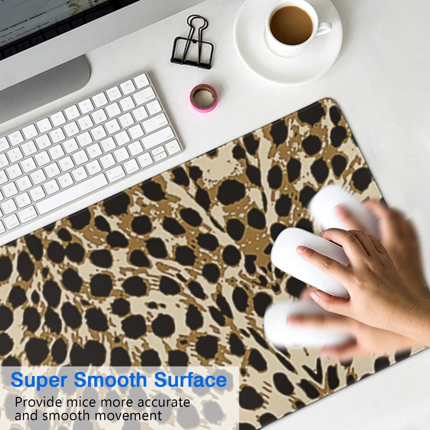 Long Mouse Pads for Desk,Brown and Black Leopard Print Desk Mats on Top Of Desks, Desk Mouse Pad Extra Large with 3mm Non-Slip Base and Stitched Edge for Gaming,Office,Work,Home 35.4"x15.7"
