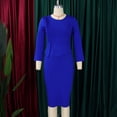 thumbnail image 3 of AURA Womens Elegant Long Sleeve Bodycon Midi Dress Crew Neck High Waist Ruched Pencil Office Dress, 3 of 10
