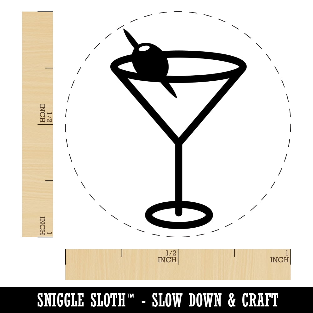 Martini Cocktail with Olive Self-Inking Rubber Stamp Ink Stamper - Fuchsia Ink - Medium 1 Inch