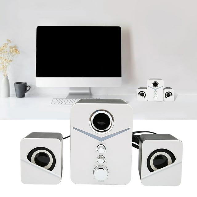 D221 Computer Speaker Deep Bass 2.1 Channel Mini Desktop Speaker with Ice Blue Ambient Light for Wedding Party