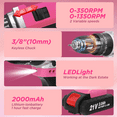 thumbnail image 4 of Euur Cordless Drill, 21V Power Drill Set with 2Ah Battery, 3/8"Keyless Chuck, 25+1 Position Electric Drill, 2-Speed Transmission For Screwdriving And Drilling, Pink, 4 of 6