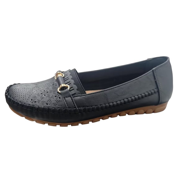 Women's Classic Comfortable Leather Penny Loafers Casual Slip On Lightweight Walking Flats Driving Moc Toe Boat Shoes Black Size 7