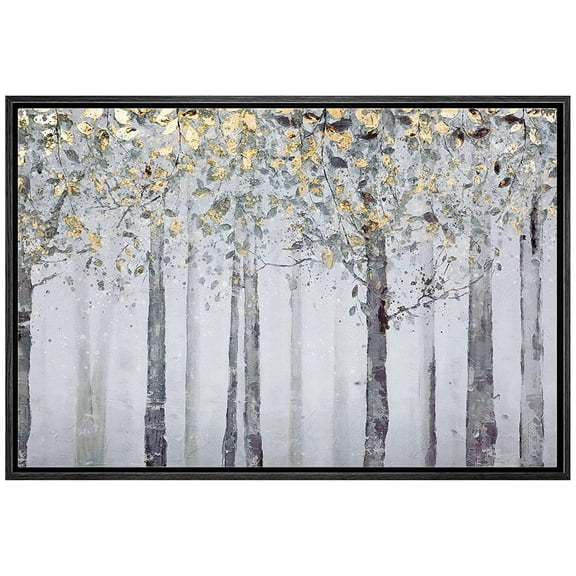wall26 Framed Canvas Print Wall Art Gold Leaf Pastel Winter Forest Tree Landscape Nature Wilderness Illustrations Modern Art Rustic Multicolor for Living Room, Bedroom, Office - 24"x36" Bla