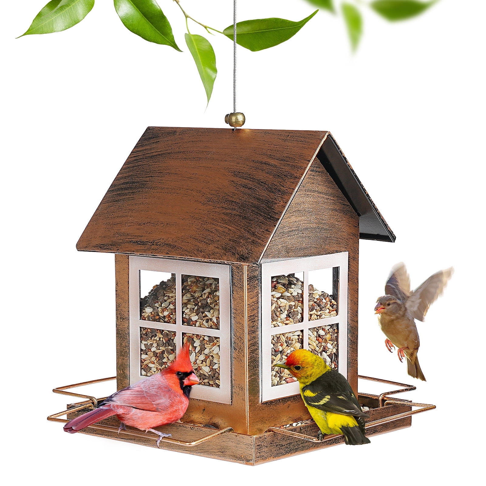 IWNTWY Metal Wild Bird Feeder for Outdoors Hanging, Heavy Duty Bird Feeder Large Capacity 3 lbs