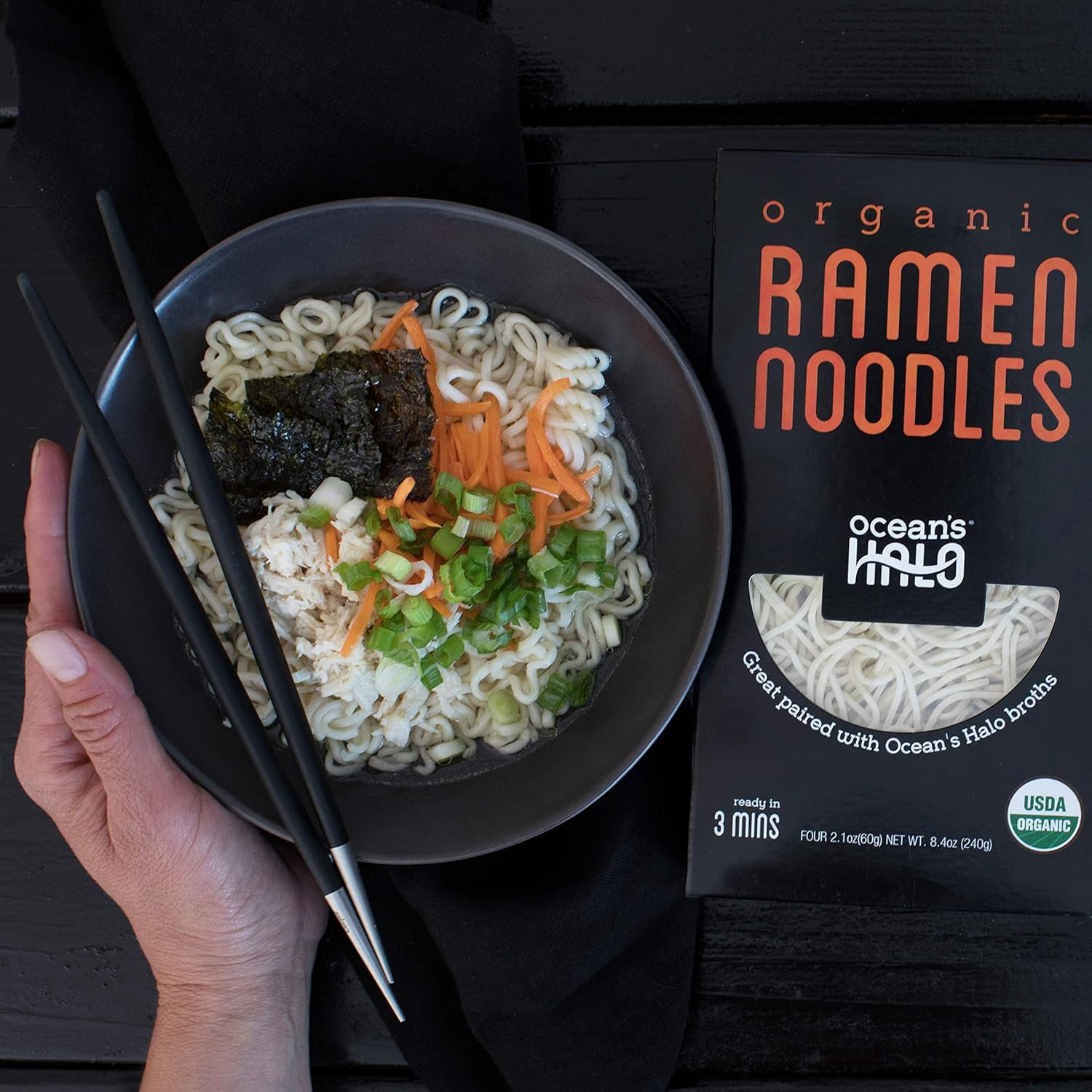 Ocean's Halo Organic Ramen Noodles - Vegan, Wheat Strands - 5 Pack, 8.4 oz
